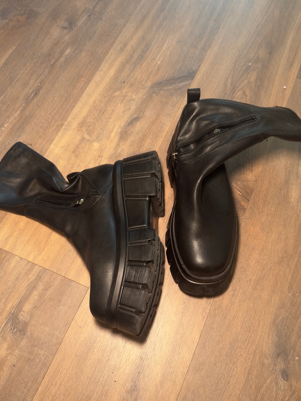 Women's Black Platform Calf High Boots